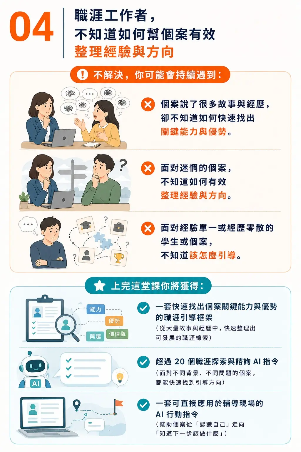 職涯工作者，不知道如何幫個案有效整理經驗與方向